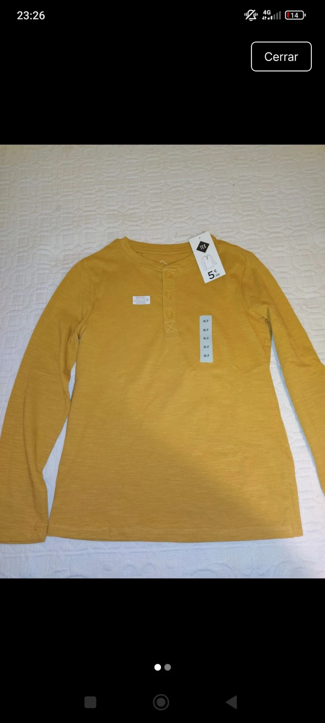 Camiseta mostaza larga 6-7 años Tex nueva